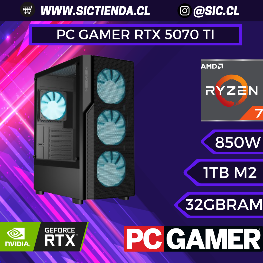 PC GAMER RTX 5070 TI , AMD Ryzen 7 9800X 3D, 32GB RAM DDR5 ,1TB M.2 ARMADO 2-3 DÍAS
