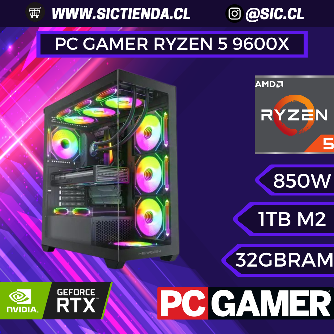 PC GAMER RTX 5080 AMD Ryzen 5 9600X, 32GB DDR5, 1TB M.2 ARMADO 2-3 DÍAS