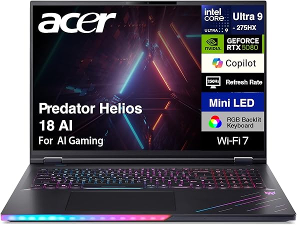 Acer Predator Helios 18 AI 2025 | Intel Core Ultra 9 275HX | RTX 5080 16GB | MiniLED QHD+ | 32GB RAM DDR5 | 1TB SSD Gen 5