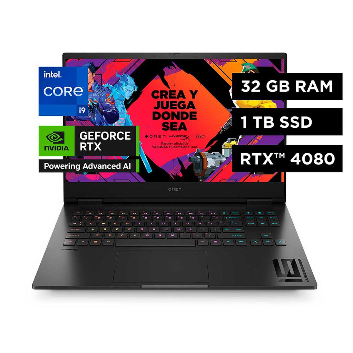 HP Omen 16-wf1001la Intel Core i9-14900HX 32GB DDR5 NVIDIA GeForce RTX 4080 12GB GDDR6 1TB SSD Pantalla 16,1" QHD 2560 × 1440 240Hz