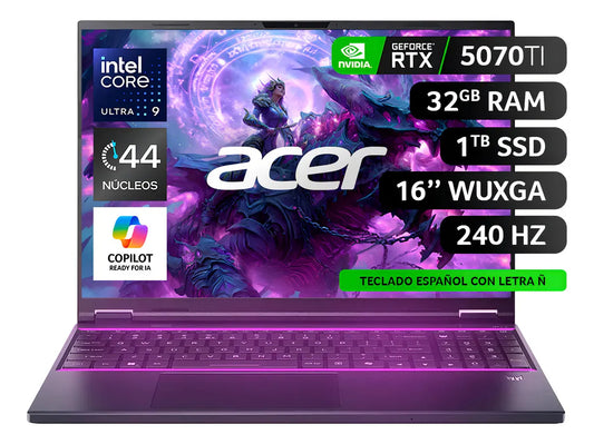 Acer Predator Helios Neo 16S - Intel Core Ultra 9 - NVIDIA RTX 5070 Ti - 32GB RAM - 1TB SSD - (GRADO A)