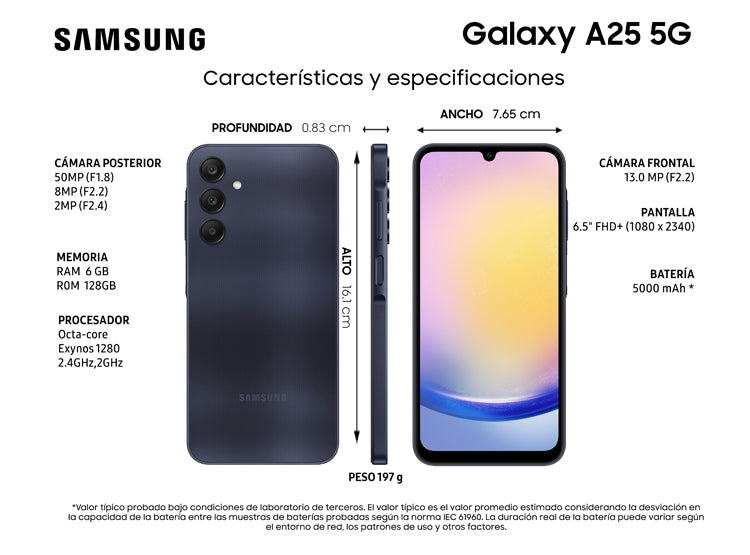 CELULAR SAMSUNG GALAXY A25 5G 128 GB 6 GB RAM 13MP 6.5" OPEN BOX