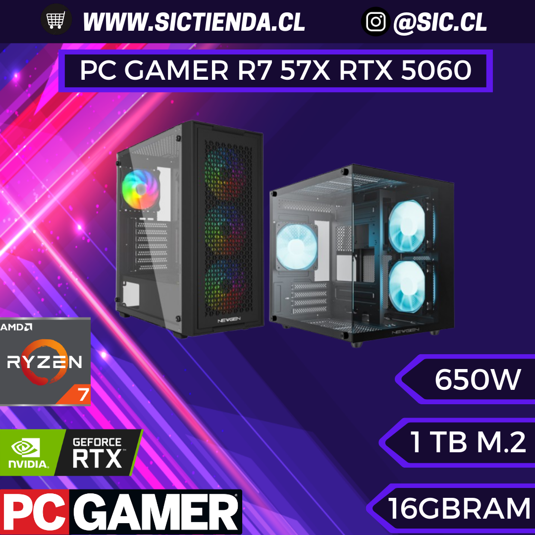 PC GAMER RTX 5060, AMD Ryzen 7 5700X, 16GB RAM 3200MHZ, 1TB M.2 – ARMADO 4-5 DÍAS