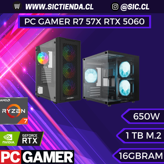 PC GAMER RTX 5060, AMD Ryzen 7 5700X, 16GB RAM 3200MHZ, 1TB M.2 – ARMADO 4-5 DÍAS