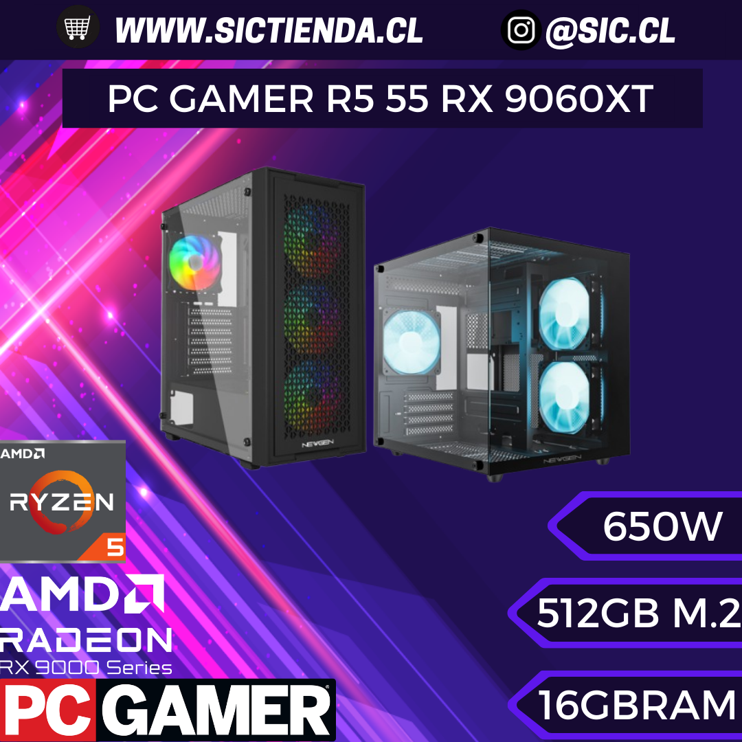 PC GAMER AMD RX 9060XT 8GB, AMD Ryzen 5 5500, 16GB RAM 3200MHZ, 512GB M.2 – ARMADO 4-5 DÍAS