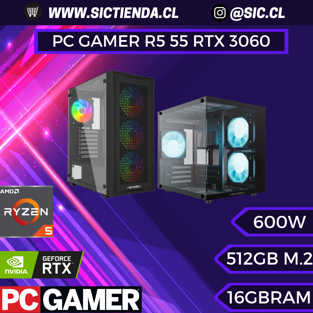 PC GAMER RTX 3060 12GB, AMD Ryzen 5 5500, 16GB RAM 3200MHZ, 512GB M.2 – ARMADO 4-5 DÍAS