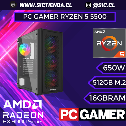 PC GAMER AMD RX 9060XT 8GB, AMD Ryzen 5 5500, 16GB RAM 3200MHZ, 512GB M.2 ARMADO 2-3 DÍAS