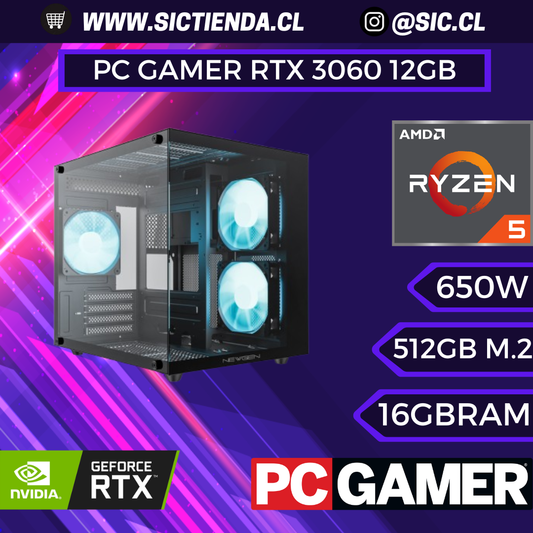 PC GAMER RTX 3060 12GB, AMD Ryzen 5 8400F, 16GB RAM DDR5, 512GB M.2 ARMADO 2-3 DÍAS