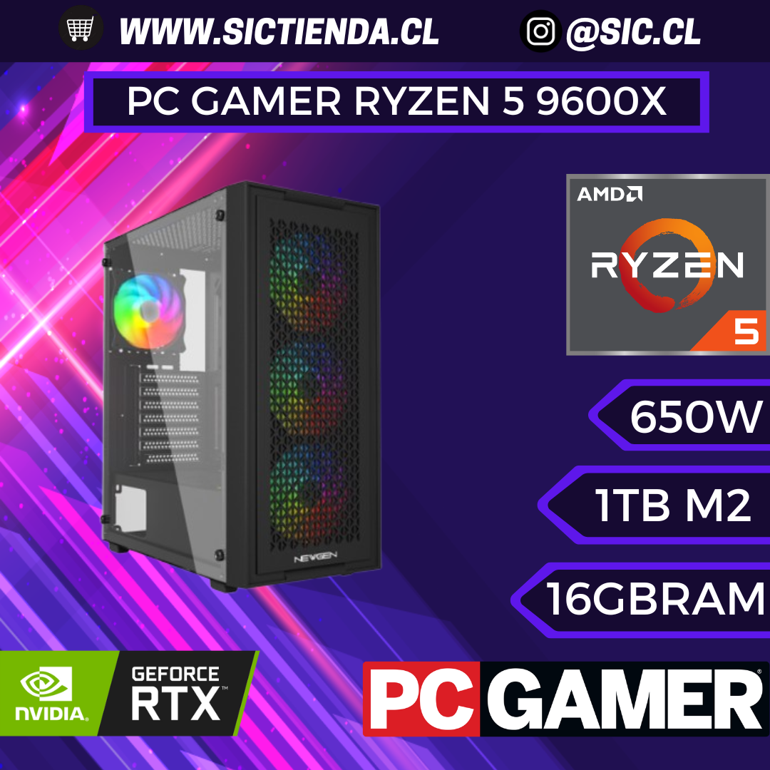 PC GAMER RTX 5060, AMD Ryzen 5 9600X, DDR5 16GB RAM, 1TB M.2 ARMADO 2-3 DÍAS