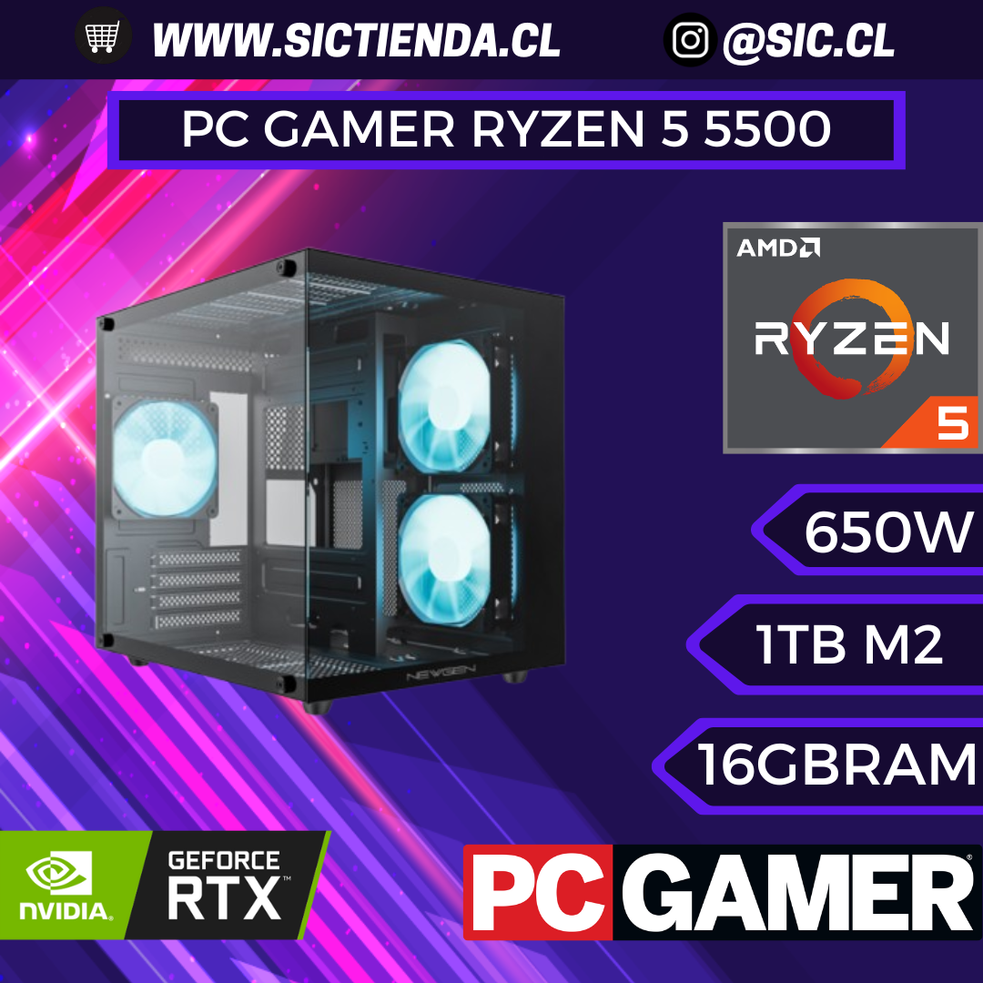 PC GAMER RTX 5060 TI, AMD Ryzen 5 5500, 16GB RAM 3200MHZ, 1TB M2 ARMADO 2-3 DÍAS