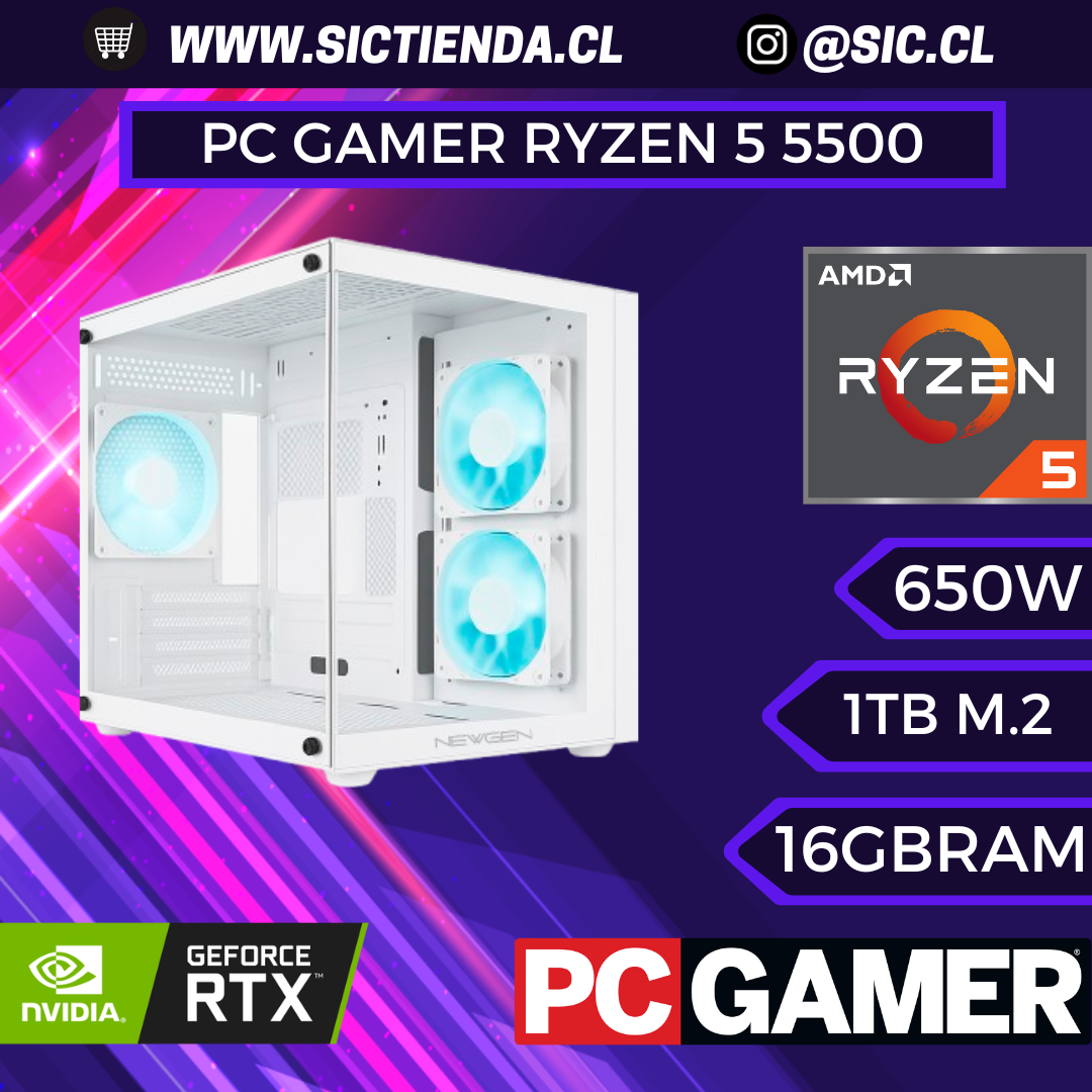 PC GAMER RTX 5060, AMD Ryzen 5 5500, 16GB RAM 3200MHZ, 1TB M2 ARMADO 2-3 DÍAS
