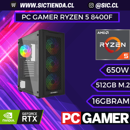 PC GAMER RTX 5060, AMD Ryzen 5 8400F, 16GB RAM DDR5, 512GB M.2 ARMADO 2-3 DÍAS