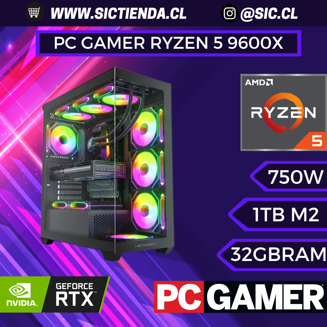 PC GAMER RTX 5070, AMD Ryzen 5 9600X, 32GB DDR5, 1TB M.2 ARMADO 2-3 DÍAS