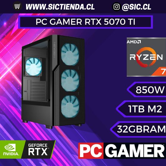 PC GAMER RTX 5070 TI , AMD Ryzen 7 9800X 3D, 32GB RAM DDR5 ,1TB M.2 ARMADO 2-3 DÍAS