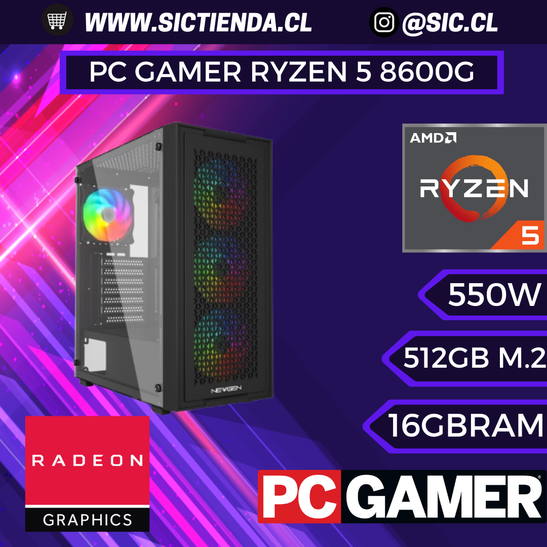 PC GAMER/TRABAJO, AMD Ryzen 5 8500G, DDR5 16GB RAM , 512 GB M.2 (Gráficos Integrados) ARMADO 2-3 DÍAS
