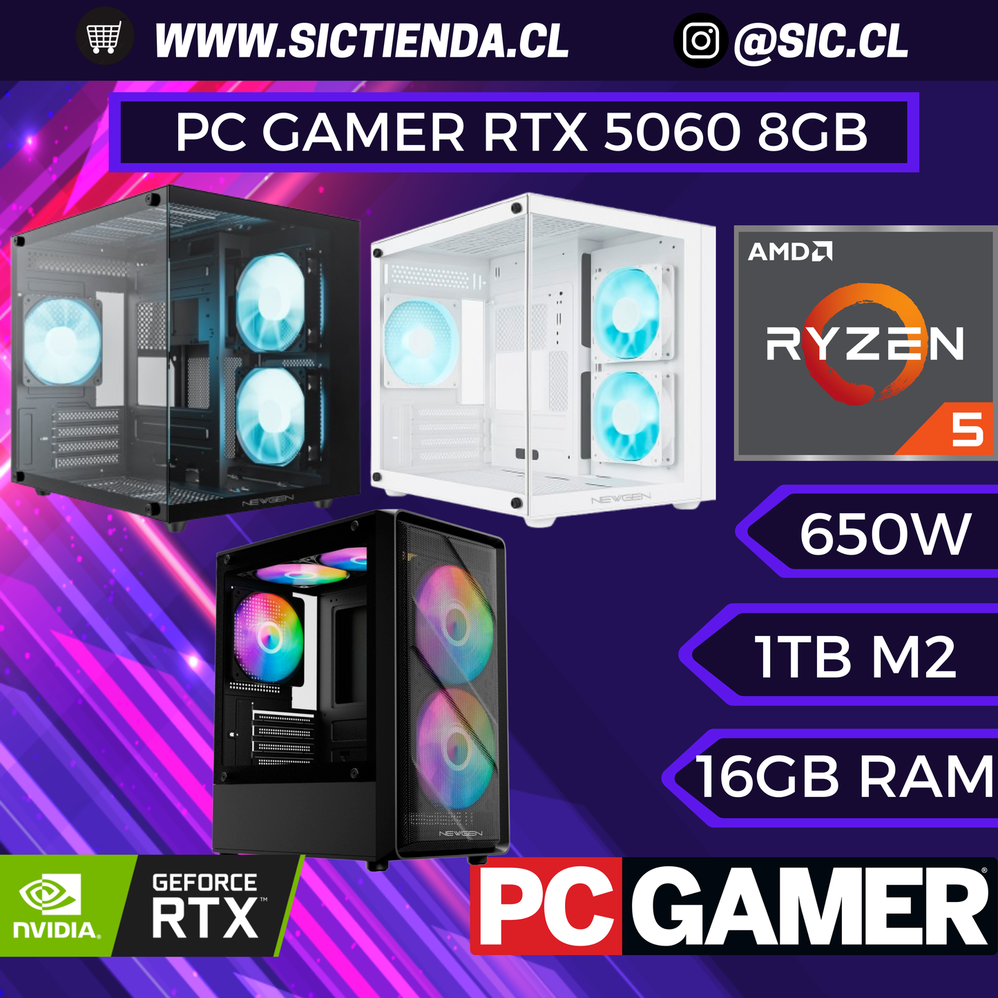 PC Gamer | RTX 5060 8GB | Ryzen 5 9600X | 16GB DDR5 | 1TB SSD NVMe
