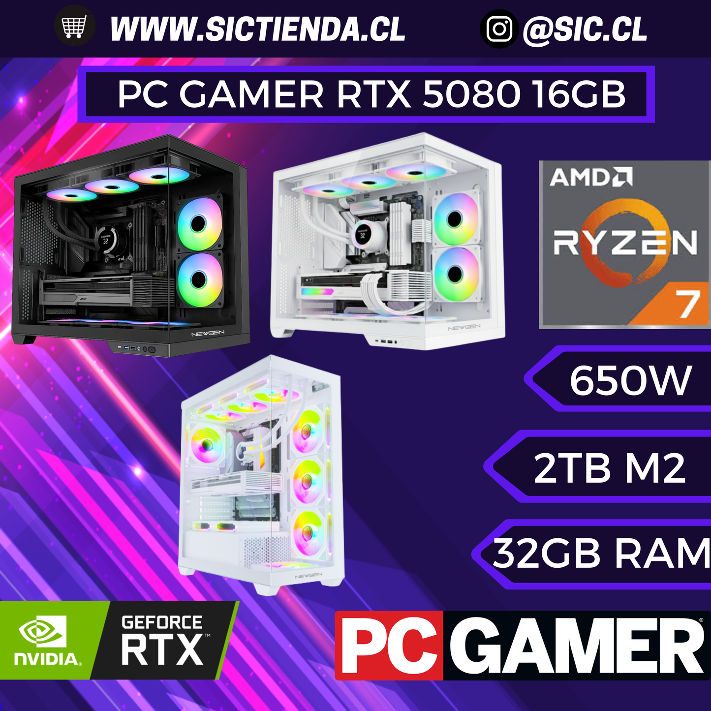 PC Gamer | RTX 5080 16GB | Ryzen 7 7800X3D | 32GB DDR5 | 2TB SSD NVMe