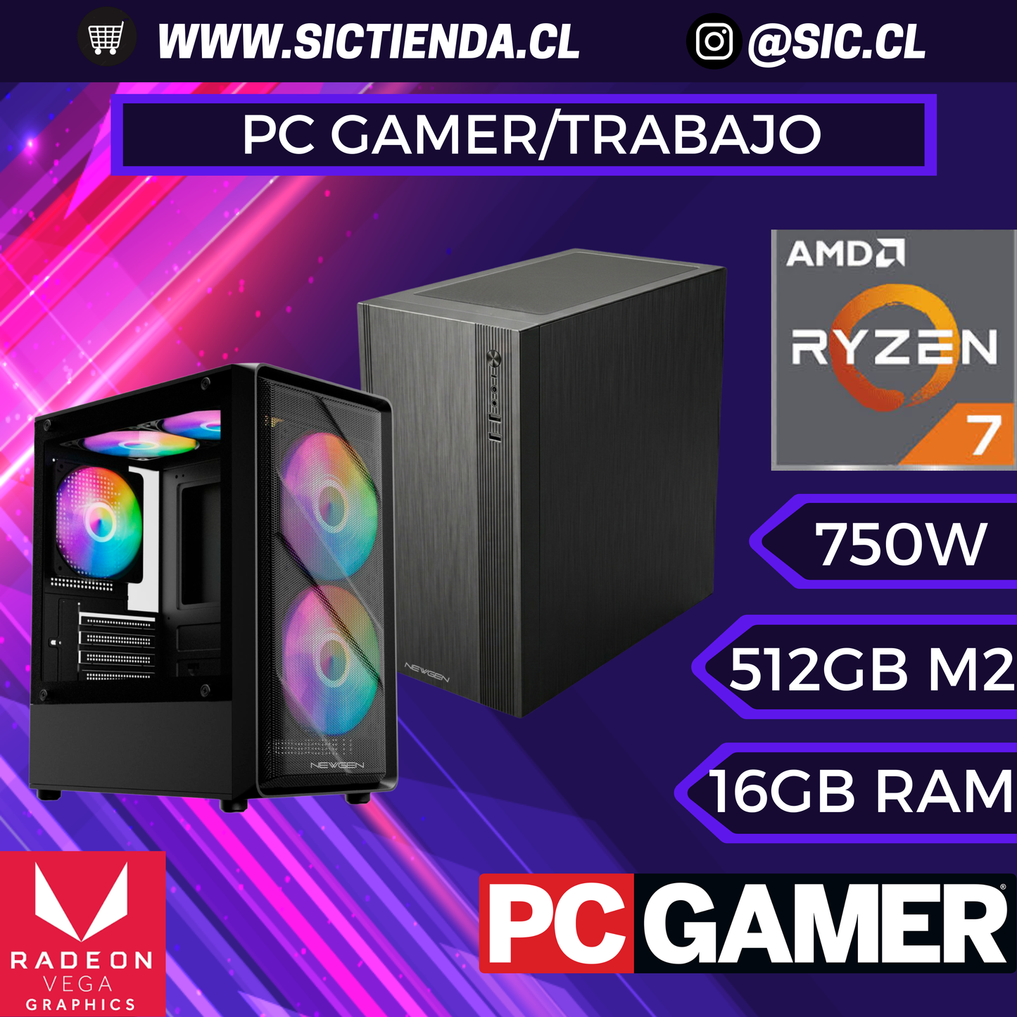PC Gamer/Trabajo | Ryzen 7 8700G | 16GB DDR5 | 512GB M.2