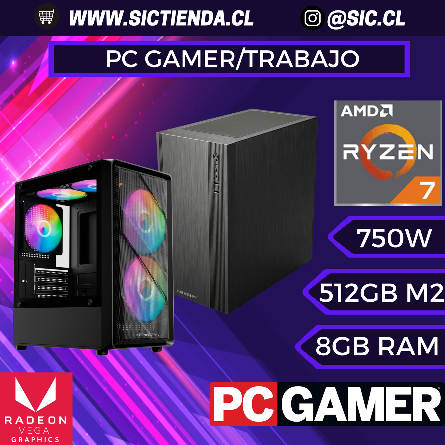 PC Gamer/Trabajo | Ryzen 7 5700G | 8GB DDR4 | 512GB M.2