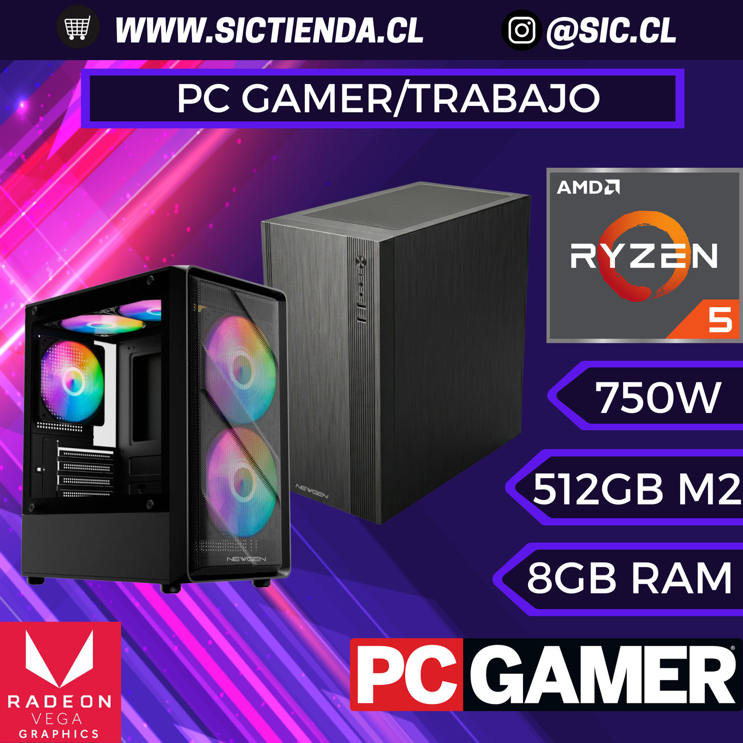 PC Gamer/Trabajo | Ryzen 5 5600G | 8GB DDR4 | 512GB M.2