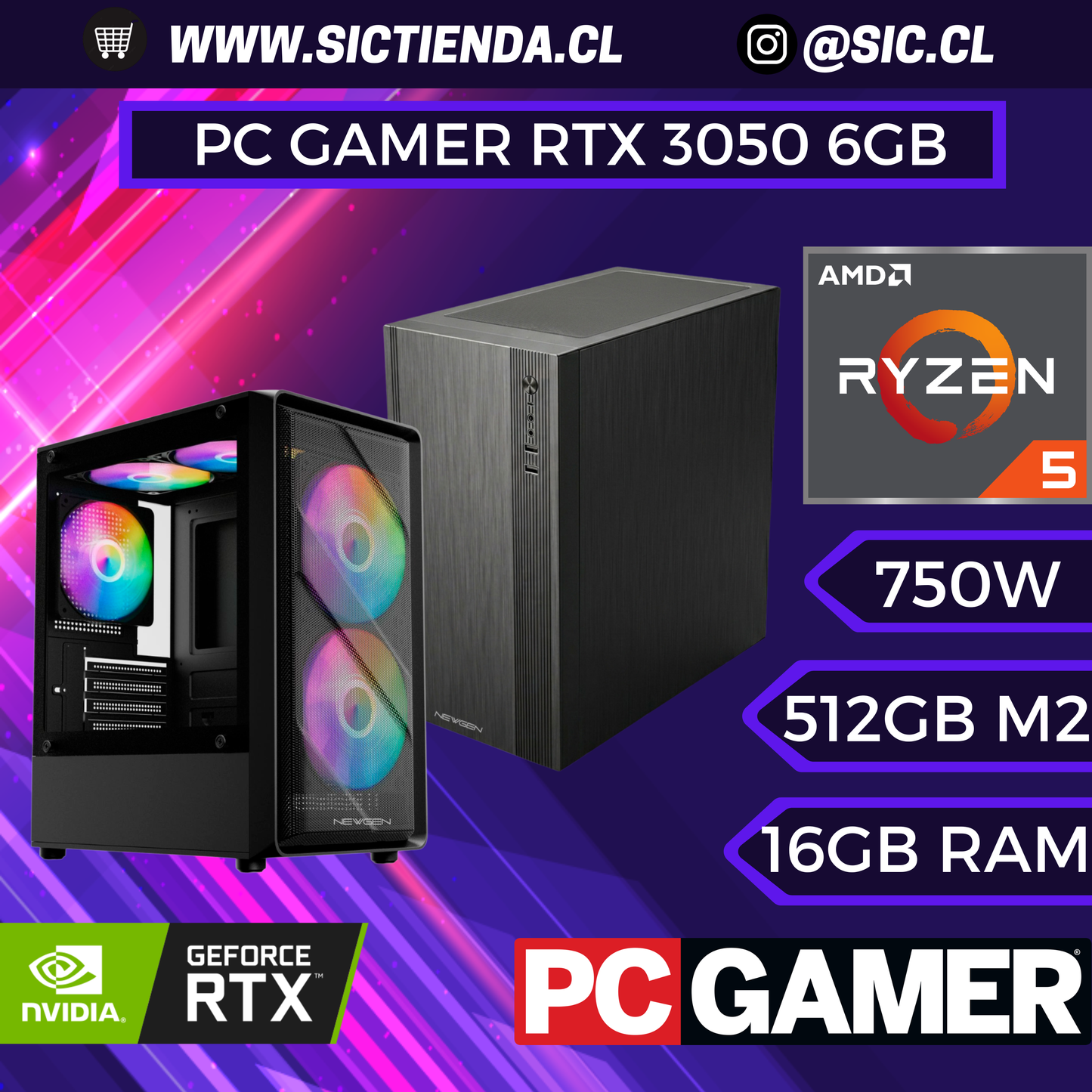 PC Gamer RTX 3050 6GB | Ryzen 5 5600 | 16GB DDR4 | 512GB M.2
