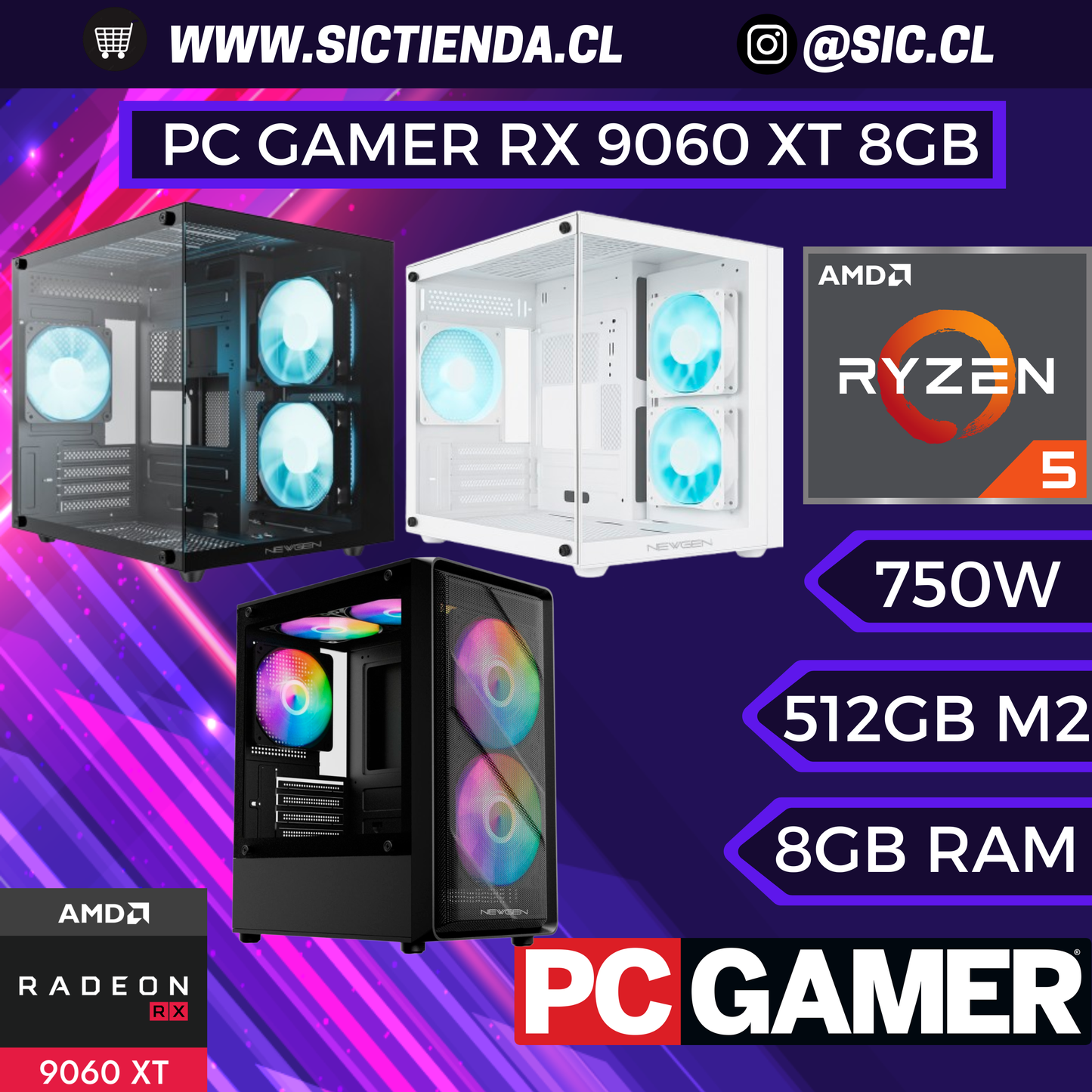 PC Gamer AMD RX 9060 XT 8GB | Ryzen 5 5600 | 8GB DDR4 | 512GB M.2