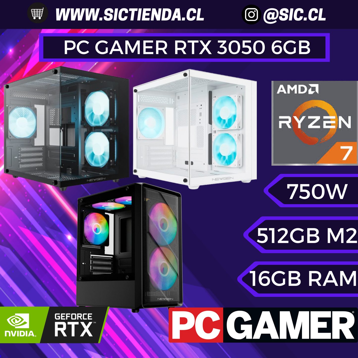 PC Gamer RTX 3050 6GB | Ryzen 7 8700F | 16GB DDR5 | 512GB M.2