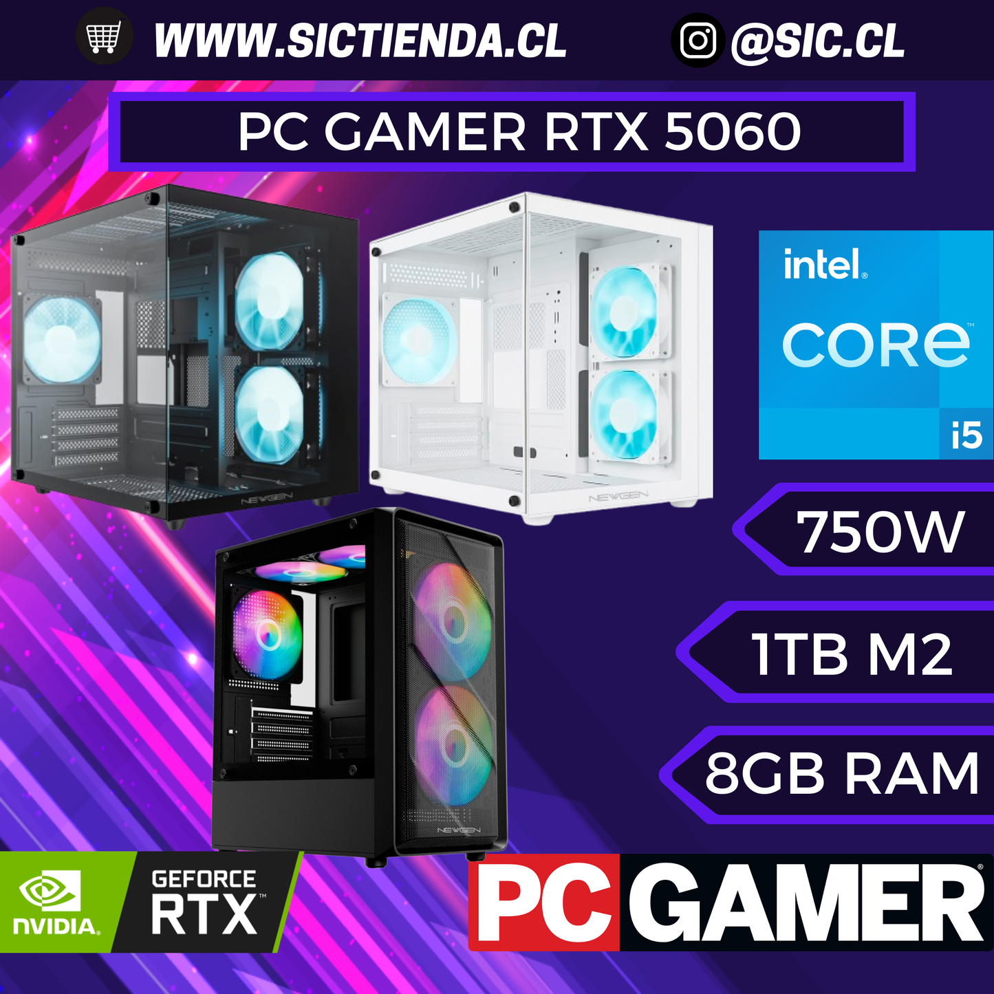 PC Gamer RTX 5060 | Core i5-12400F | 8GB DDR4 | 1TB M.2