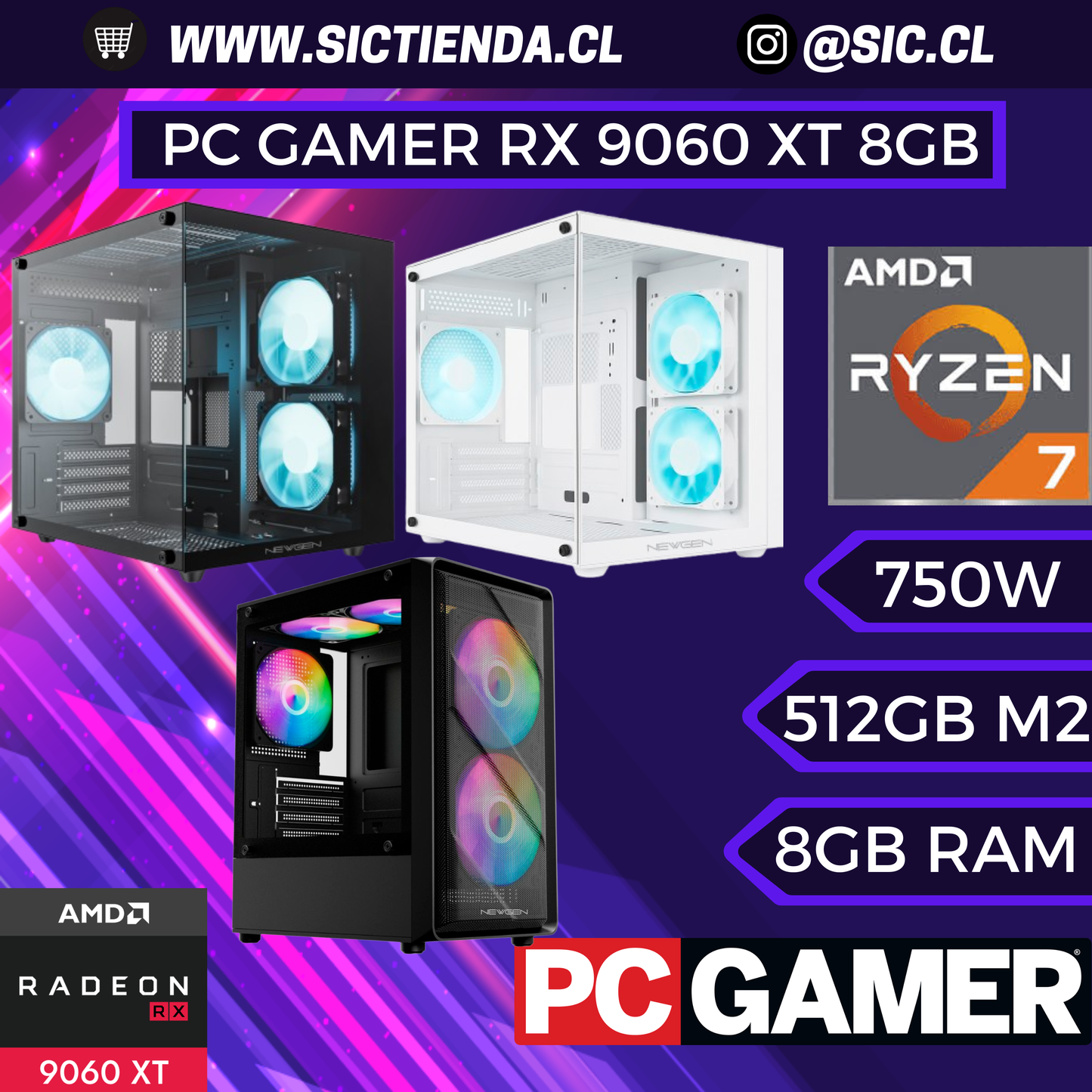 PC Gamer AMD RX 9060 XT 8GB | Ryzen 7 5700X | 8GB DDR4 | 512GB M.2