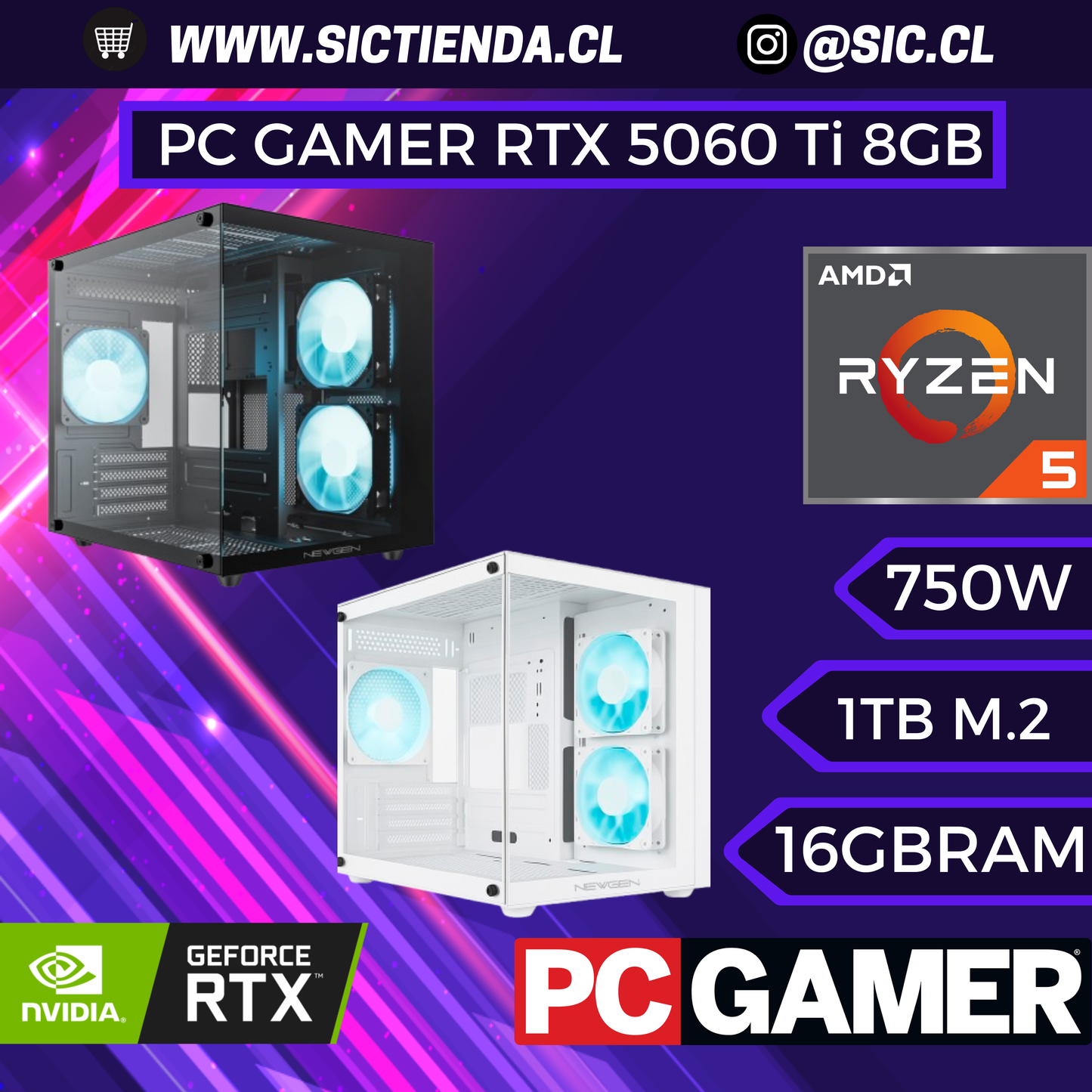 PC Gamer | RTX 5060 Ti 8GB | Ryzen 5 5500 | 16GB DDR4 | 1TB SSD M2