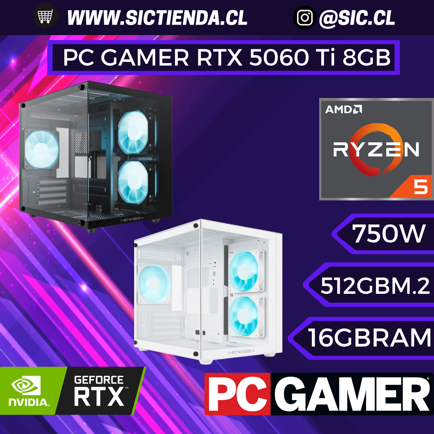 PC Gamer | RTX 5060 Ti 8GB | Ryzen 5 8400F | 16GB DDR5 | 512GB SSD M.2