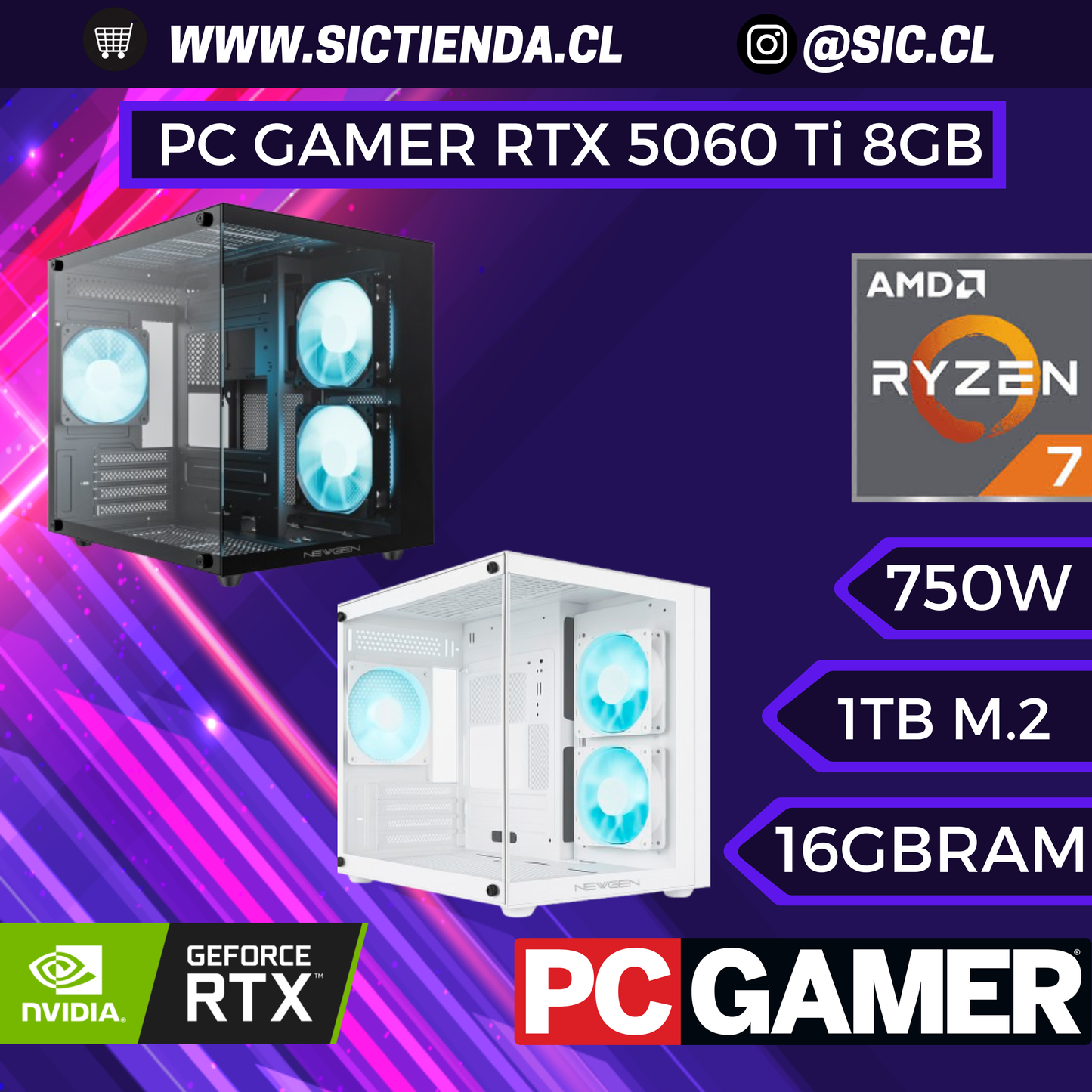 PC Gamer | RTX 5060 Ti 8GB | Ryzen 7 7800X3D | 16GB DDR5 | 1TB SSD NVMe